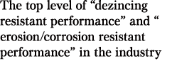 The top level of “dezincing resistant performance” and “erosion/corrosion resistant performance” in the industry
